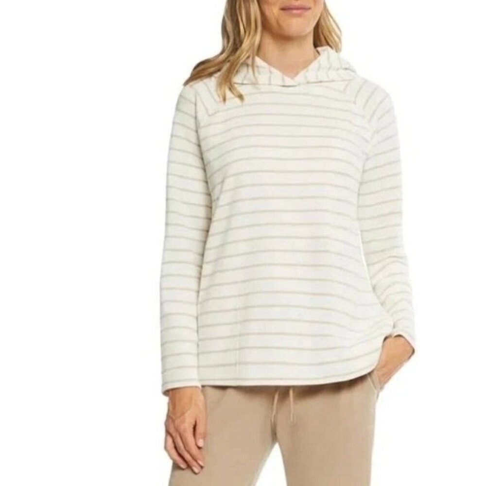 NWT Max & Mia Women's M Striped Hooded Long-Sleeve Waffle Sweatshirt C0756